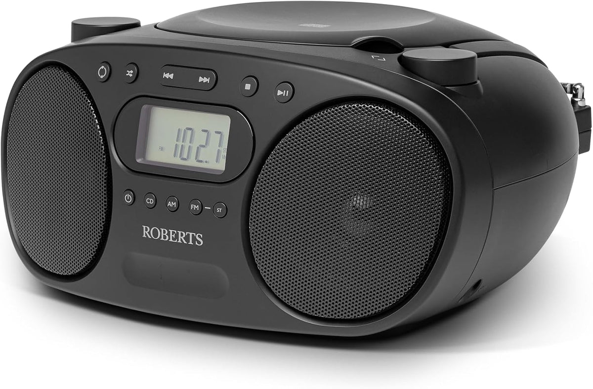 Roberts Zoombox Portable FM/AM Radio Boombox, Black