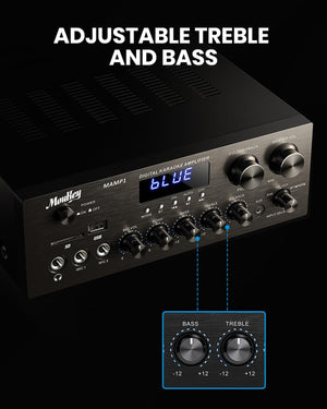 Moukey MAMP1 2.0 Stereo Amplifier 220W Bluetooth 5.0, USB/SD/AUX/RCA/Mic, Radio