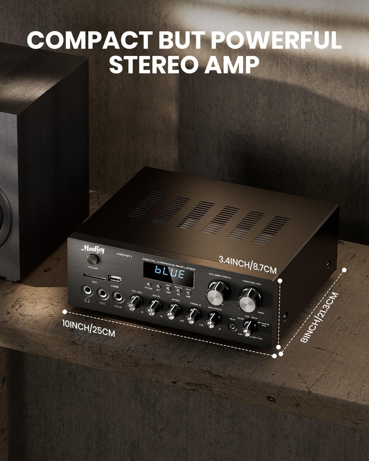 Moukey MAMP1 2.0 Stereo Amplifier 220W Bluetooth 5.0, USB/SD/AUX/RCA/Mic, Radio