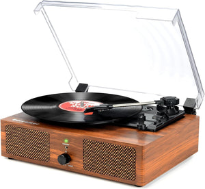 Vinyl Record Player Turntable Built-in Speakers USB 3 Speed Belt-Driven Brown