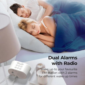 i-box Bedside FM Radio Alarm Clock USB Charging Dimmable LED White