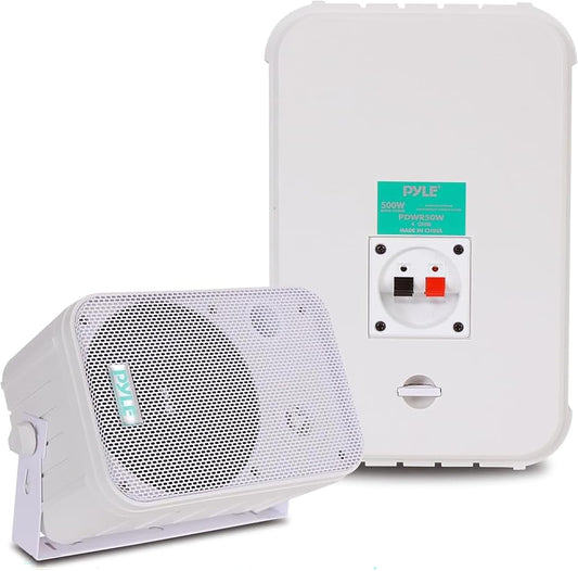 Pyle 2-Way Speaker System Pair 500W, Universal Mount, Indoor/Outdoor (White)