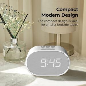 i-box Bedside FM Radio Alarm Clock USB Charging Dimmable LED White