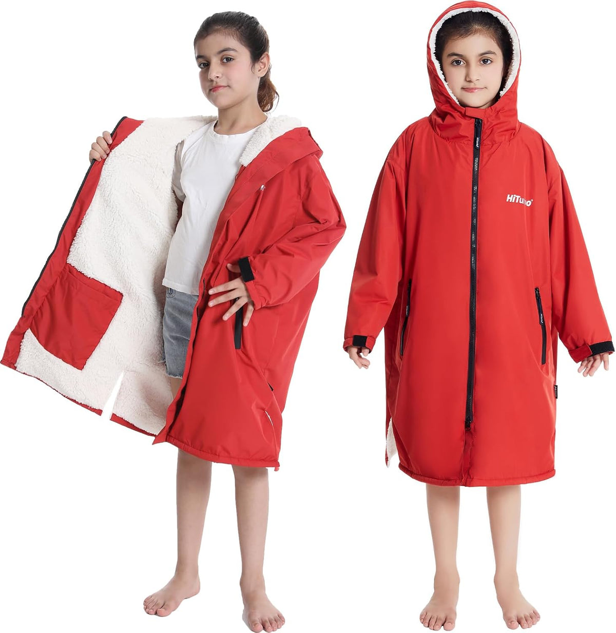 Microfibre Towel Poncho, Red - Quick Dry Changing Robe for Surfers