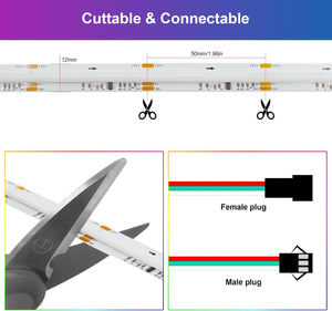 AXMOTUT RGBIC COB LED Light Strip 3M 24V with Remote & Adapter