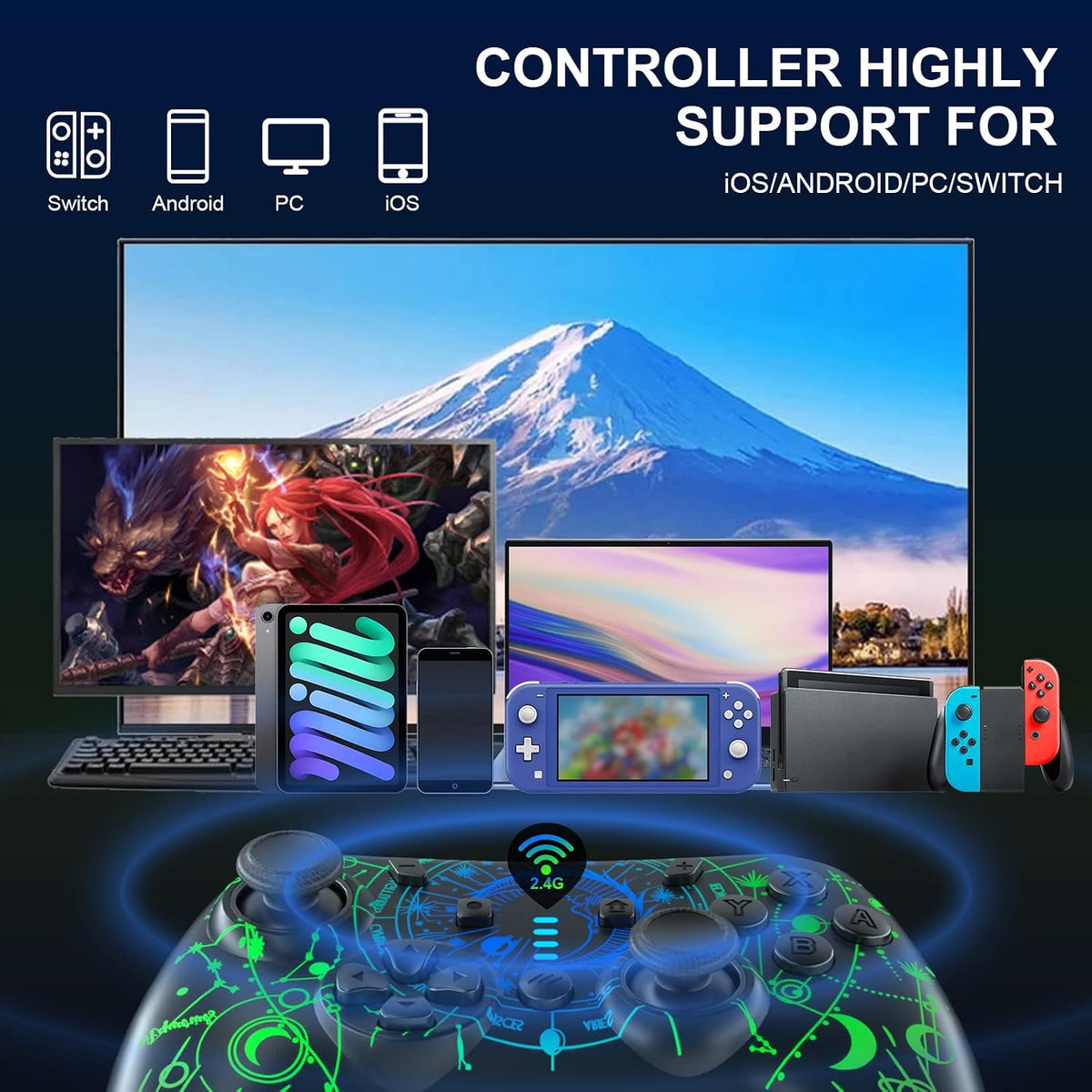 PowerLead Wireless Pro Controller for Switch, PC, iPhone, Android