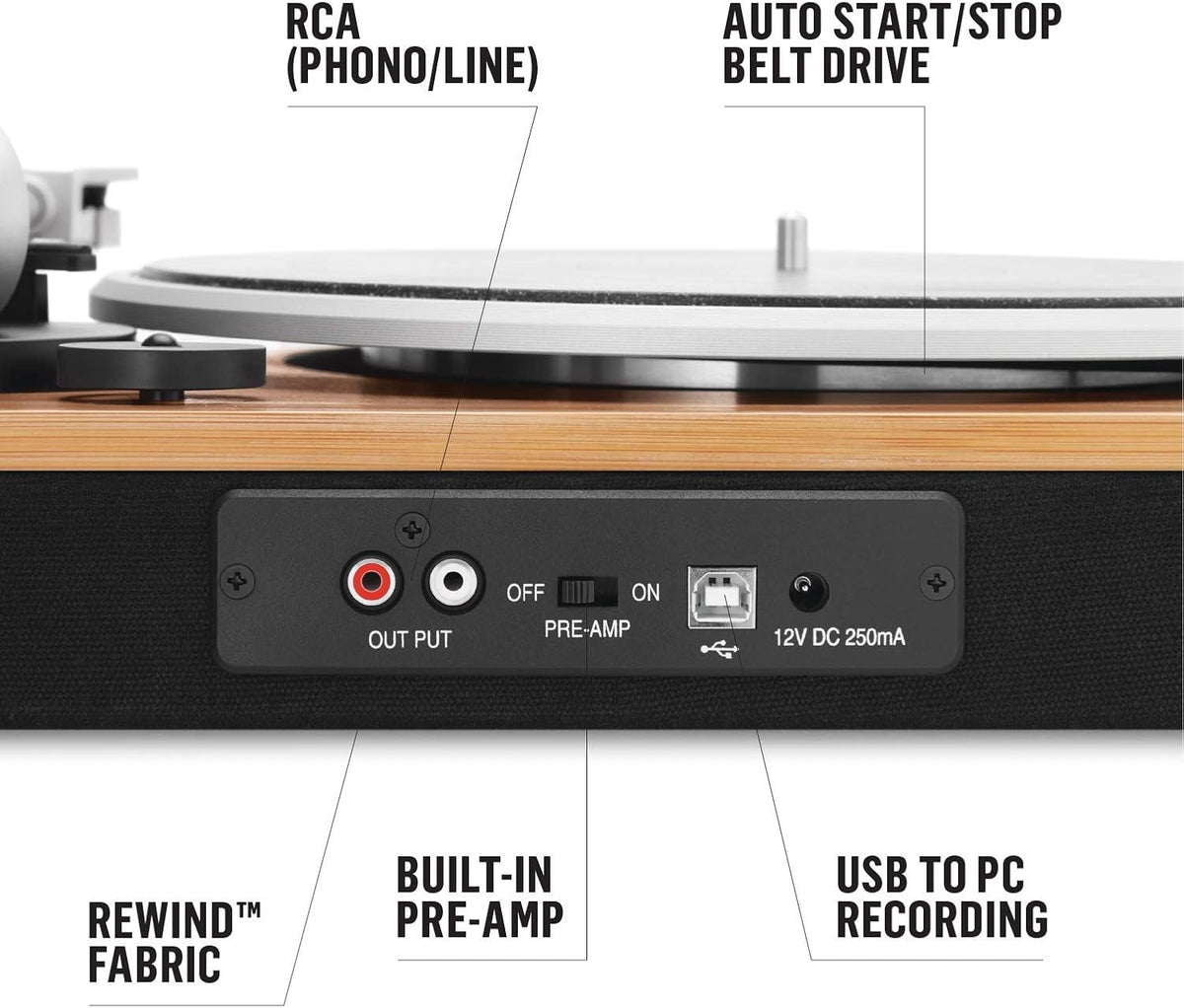 House of Marley Stir It Up Record Player Vinyl Turntable USB 33/45 RPM Bamboo
