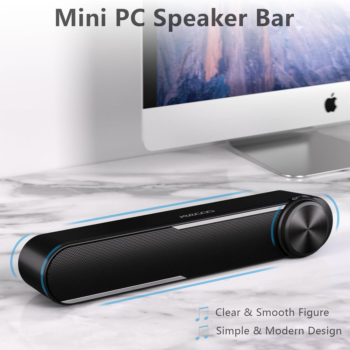Jeecoo A30 PC Speakers, USB Powered Soundbar for Desktop, Laptop, Phone