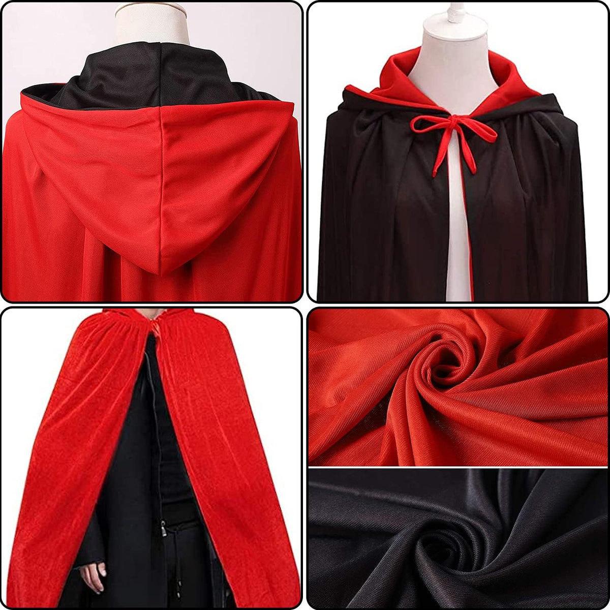 A-SZCXTOP Reversible Hooded Vampire Witch Cape Halloween Cloak Black Red L 150cm