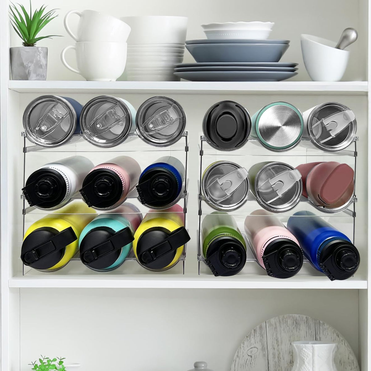 Stackable Water Bottle Storage Organiser Rack for Cupboard & Fridge