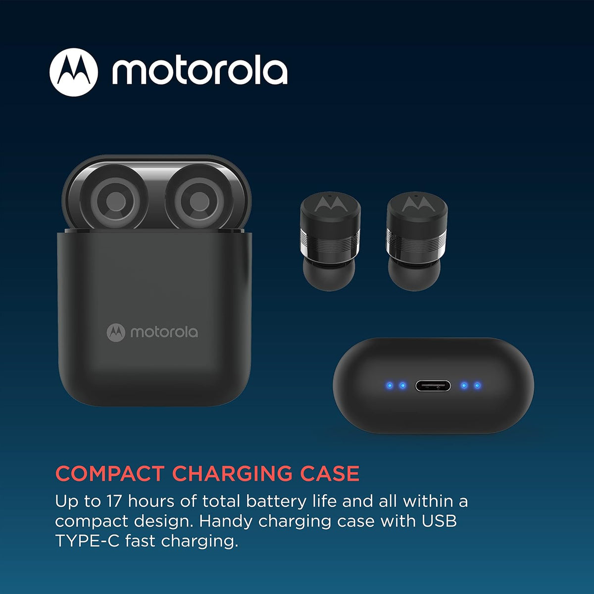 Motorola Moto Buds 120 Black Wireless Bluetooth Earbuds IPX5 Mic & Case