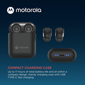 Motorola Moto Buds 120 Black Wireless Bluetooth Earbuds IPX5 Mic & Case