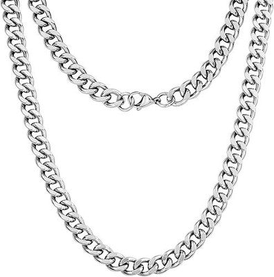 Silvadore 9mm Cuban Link Necklace Stainless Steel Silver 51cm 20in