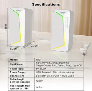 SOULION R40 Computer Speakers 2.0, USB Powered, Volume, Bluetooth 5.3, White