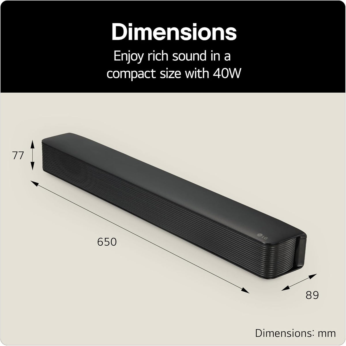 LG SQM1 2.0 Channel Compact TV Sound Bar Soundbar Home Cinema Speaker - Black 2