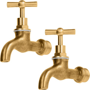BFG Vintage Polished Brass Outside Garden Tap, 1/2" Water Butt Bib Tap, 2 Pack