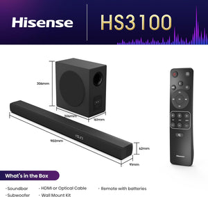 Hisense HS3100 3.1 Wireless Compact Sound Bar DTS Virtual:X TV Soundbar