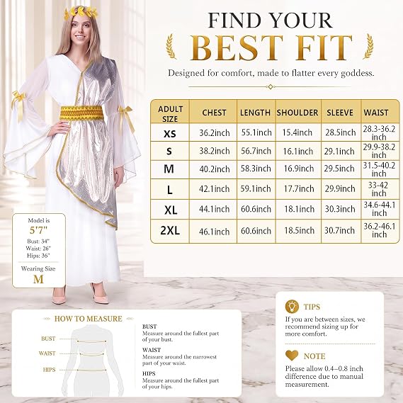 2 Pcs Toga Costume Set, Greek Goddess Roman Fancy Dress for Kids