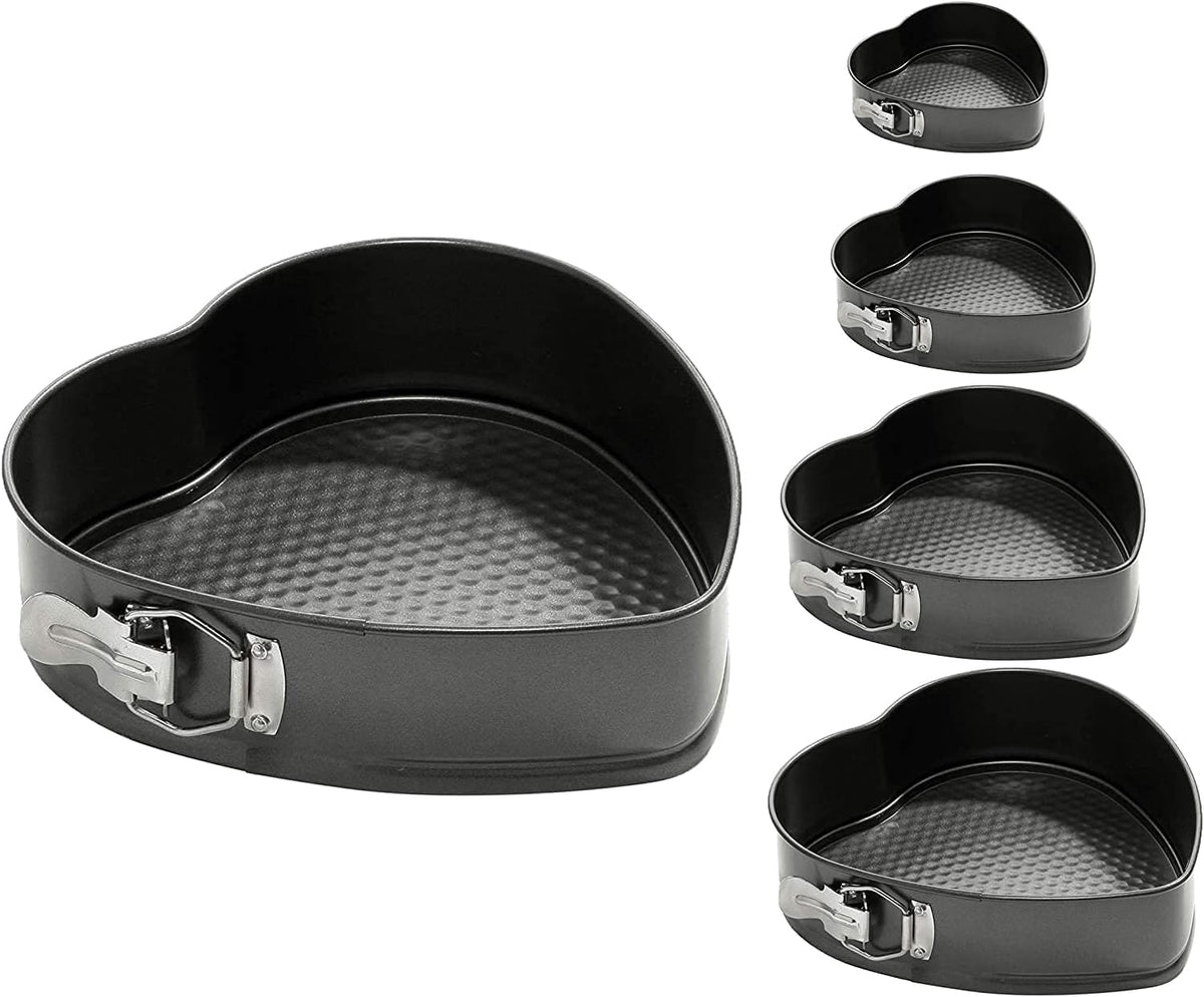 Copper Top 5 Pack Heart Shape Springform Cake Tins Non-Stick Leakproof