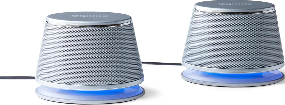 Amazon Basics Stereo 2.0 PC/Laptop Speakers, 3.5mm Aux, USB-Powered, Silver