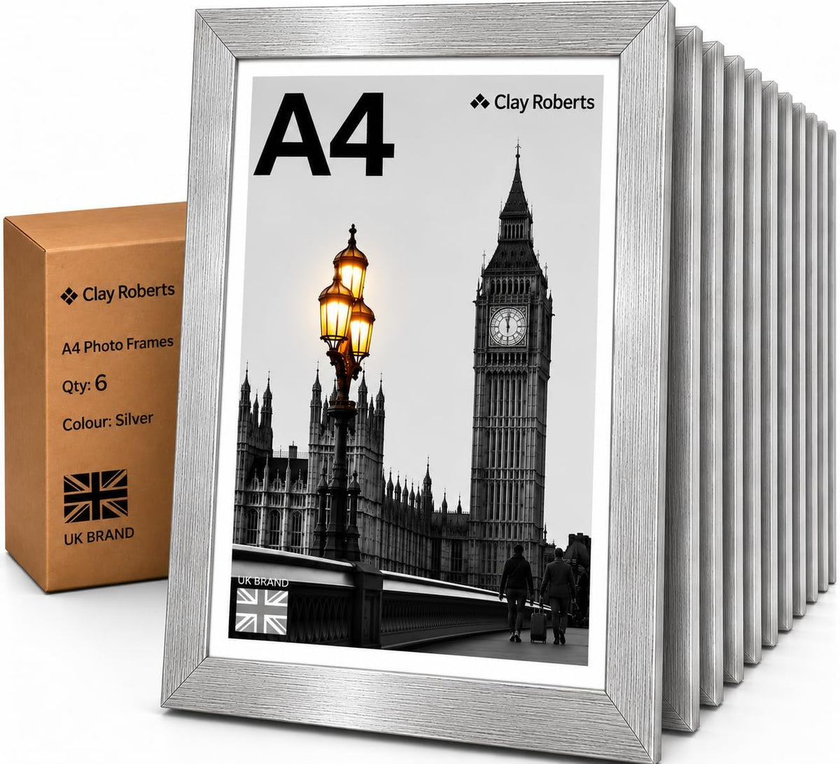 Clay Roberts A4 Photo Frames Pack of 6 Silver Picture Certificate Frame 21x29.7