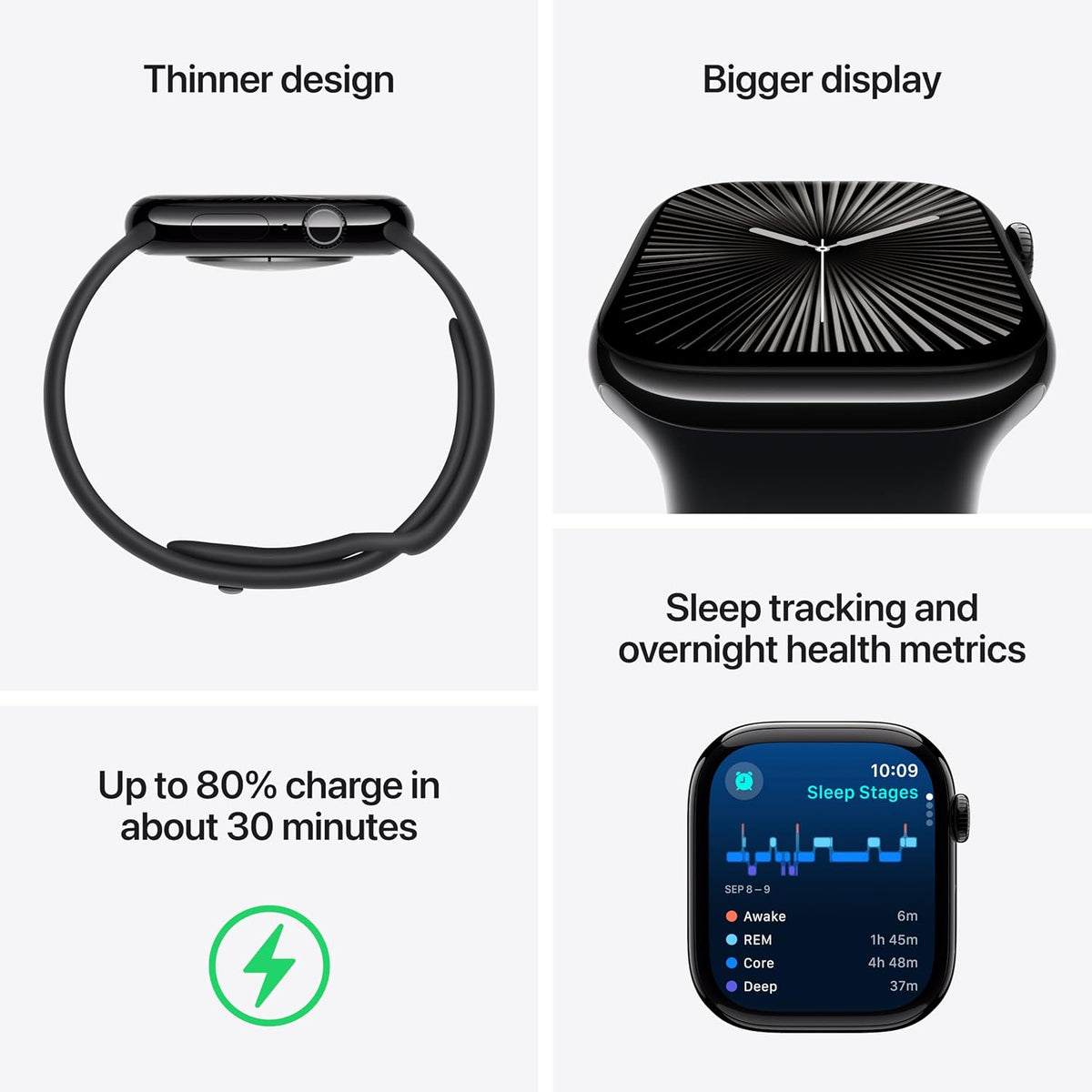 Apple Watch Series 10 (GPS + LTE, 46mm) Jet Black Aluminium + Black Sport Band - view 3