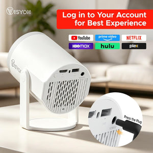Turn 1 Projector 2026 1080P Supported Android 14.0 200 ANSI Portable White