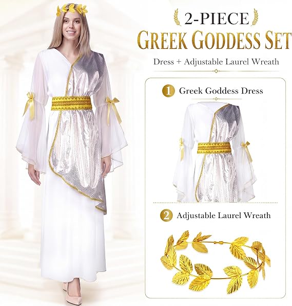 2 Pcs Toga Costume Set, Greek Goddess Roman Fancy Dress for Kids