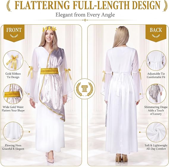 2 Pcs Toga Costume Set, Greek Goddess Roman Fancy Dress for Kids