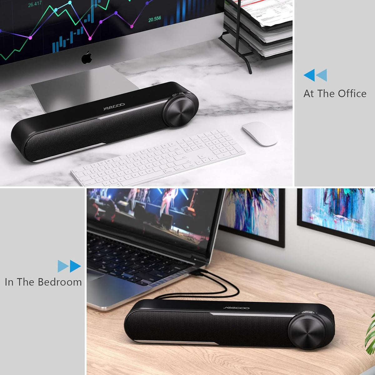 Jeecoo A30 PC Speakers, USB Powered Soundbar for Desktop, Laptop, Phone