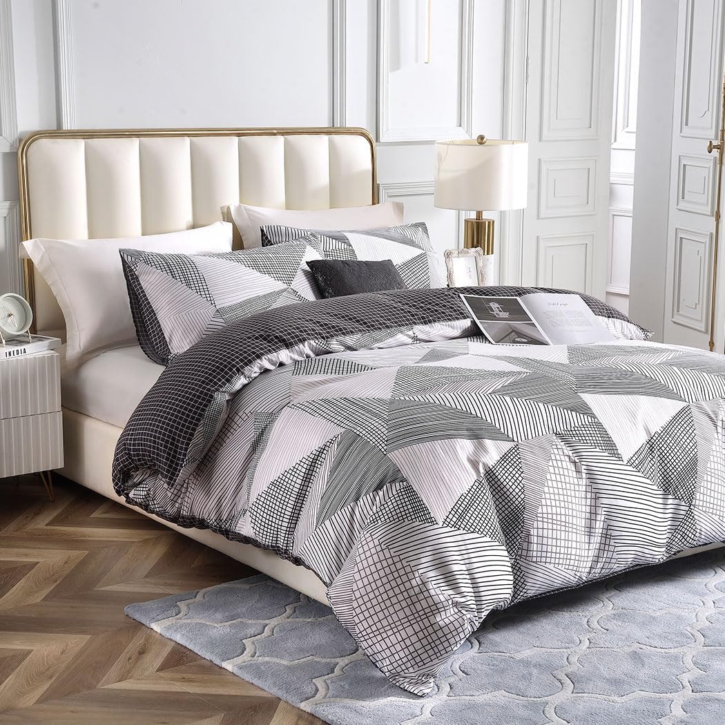 Lekesky King Size Duvet Cover Set, 3pc Microfibre Grey