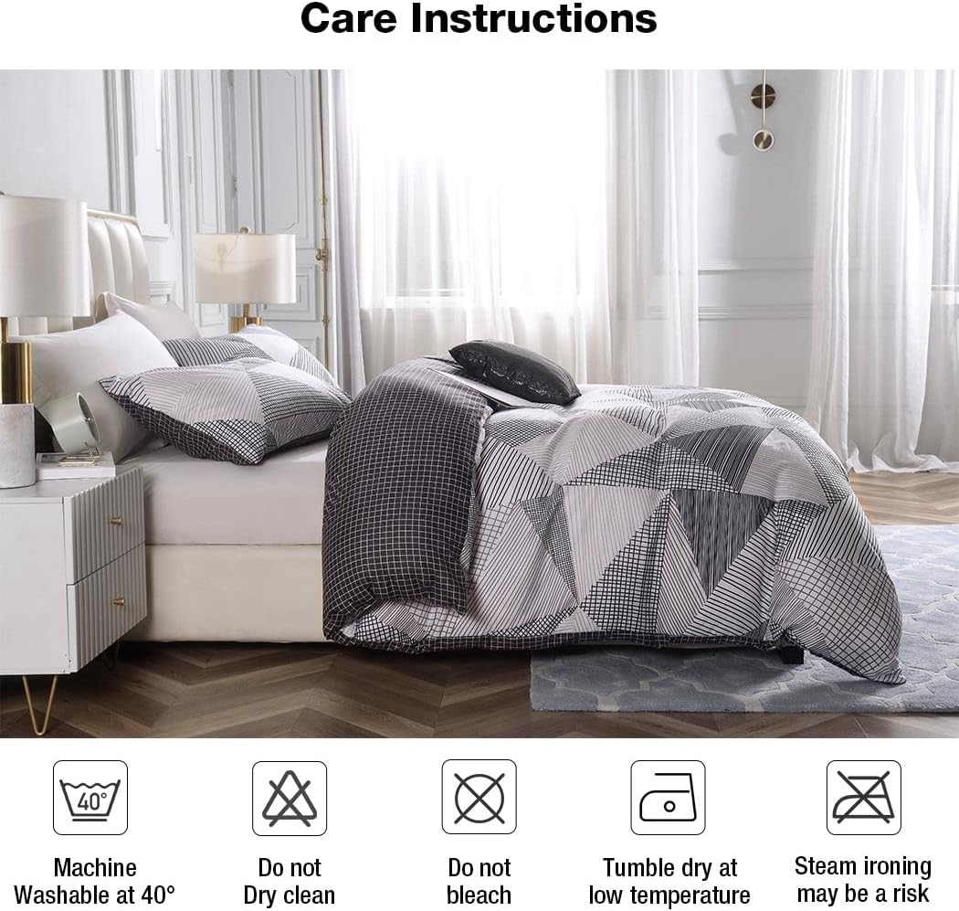 Lekesky King Size Duvet Cover Set, 3pc Microfibre Grey