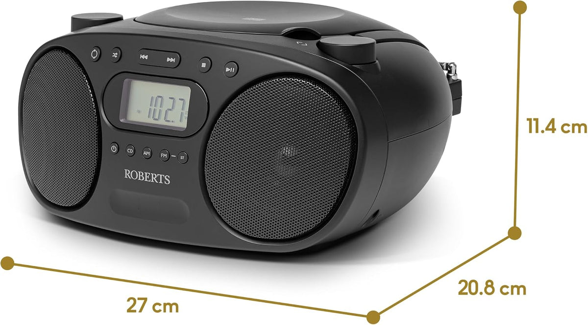 Roberts Zoombox Portable FM/AM Radio Boombox, Black