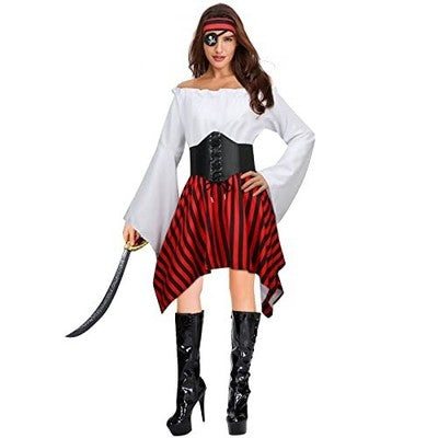 NUWIND Women's Pirate Costume Set 5pcs, White, Size S