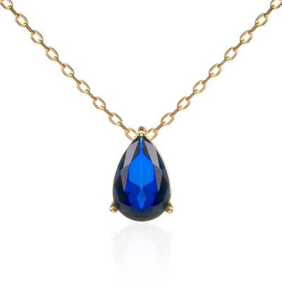 namana Gold Plated Blue Pear Pendant Necklace for Women 18" Chain, Blue