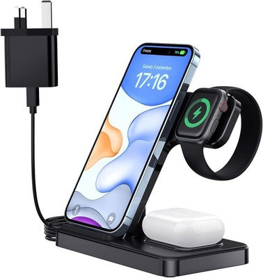 PUGO TOP 3-in-1 15W Wireless Charger iPhone 11-16 Apple Watch AirPods Black