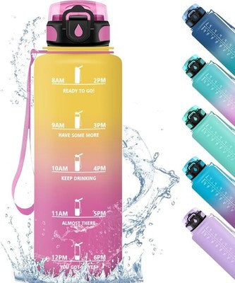 HoneyHolly 1L Water Bottle Leakproof with Filter Yellow/Pink
