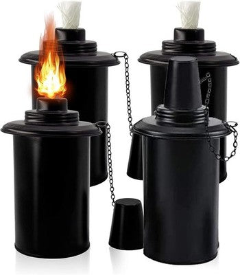 Chulovs Bamboo Torch Fuel Canisters 12oz, 4 Pack, with Wicks & Covers