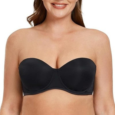 MELENECA Strapless Underwire Bra Back Smoothing Plus Size 36F Black