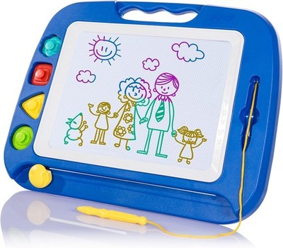 SGILE Magnetic Drawing Board Etch & Sketch w/ 4 Stamps Kids 1-4 Blue