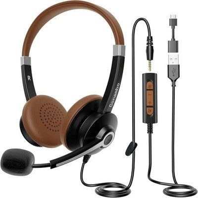 USB Headset with Mic 3.5mm + USB Adapter Noise Cancelling Stereo Controls