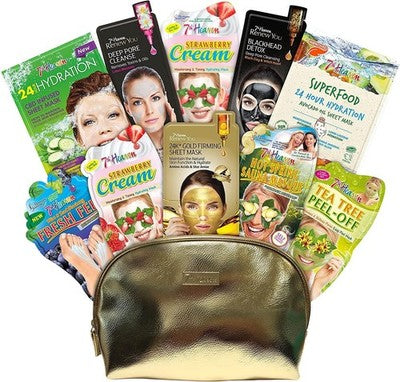 7Th Heaven Xl Pamper Bag Gift Set (10 Masks), Gold Cosmetic Bag Skincare