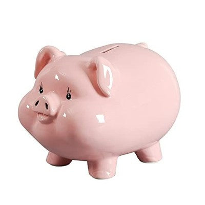 PIG WORLD Pink Ceramic Piggy Bank Coin Money Saving Jar for Adults & Kids