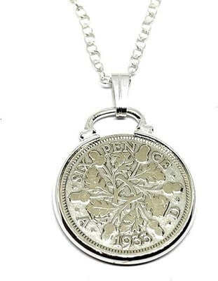 OCC 1933 Lucky Sixpence Coin Cufflinks Pendant Sterling Silver 18in Chain