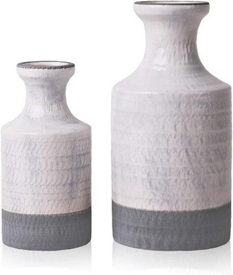 TERESA'S COLLECTIONS 2PCS Grey White Ceramic Flower Vases 16cm 20cm Decor