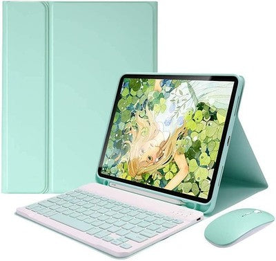Mint Green iPad Pro 11 (2020-2022) 2/3/4th Gen Keyboard Case w/ Mouse, BT