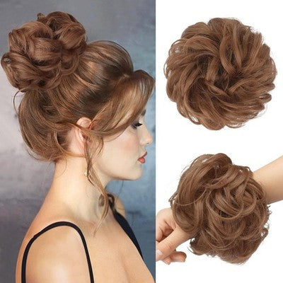 Feshfen Messy Bun Hair Scrunchie, Thick Curly Synthetic, Light Auburn