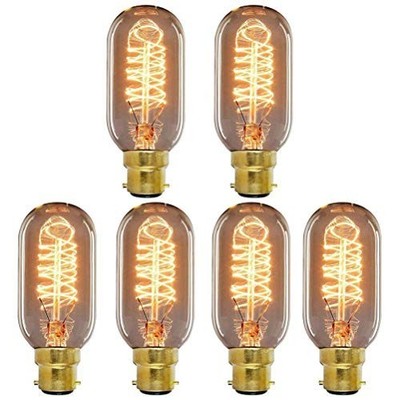Vintage Edison Bulb 40W B22 Dimmable Squirrel Cage T45 Tube Pack of 6