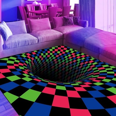 HOLAVIDA Neon 3D Vortex Illusion Rug UV Glow Non-Slip 180x120cm