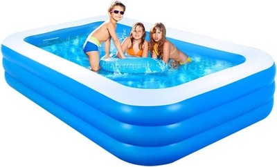 GALAXYER Inflatable Family Paddling Pool 205x125x50cm 3 Ring Garden Pool